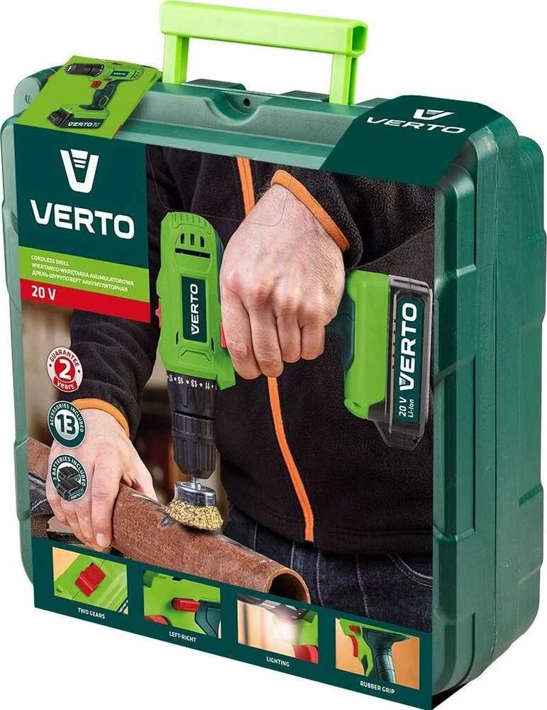Verto 50G291 20 V gręžtuvas, 2 x 1,5 Ah baterija