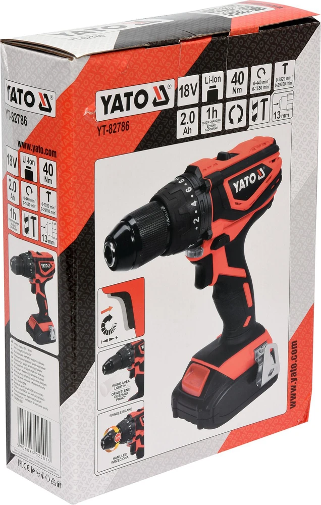 Smūginis suktuvas-gręžtuvas Yato YT-82786; 18 V; 1x2,0 Ah akum.