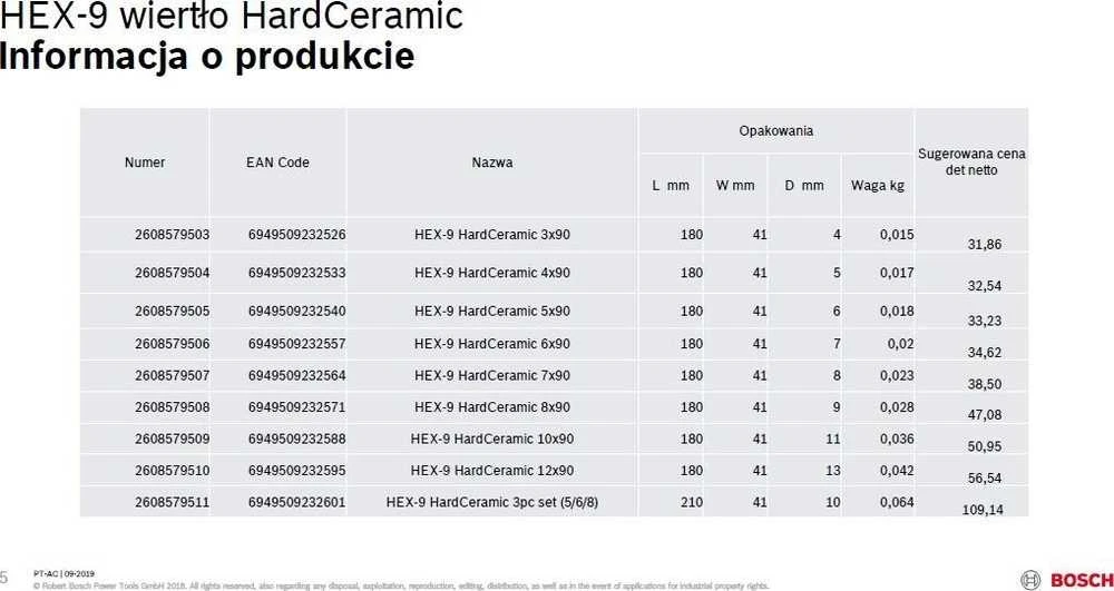 Grąžtas Bosch BOSCH Gražtai HEX-9 HARD CERAMIC 10 x 90 B2608579509