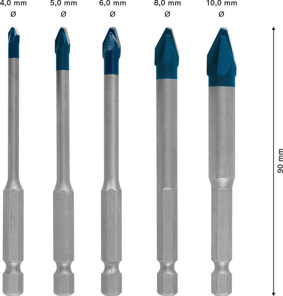 Bosch „EXPERT HEX-9 HardCeramic“ grąžtų keramikai rinkinys, 4/5/6/8/10 mm 5 vnt. (2608900597)