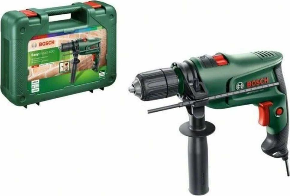Bosch smūginis grąžtas - Easyimppact 600 (tiekiamas dėžutėje su 1 papildoma rankena ir 1 gylio atrama)
