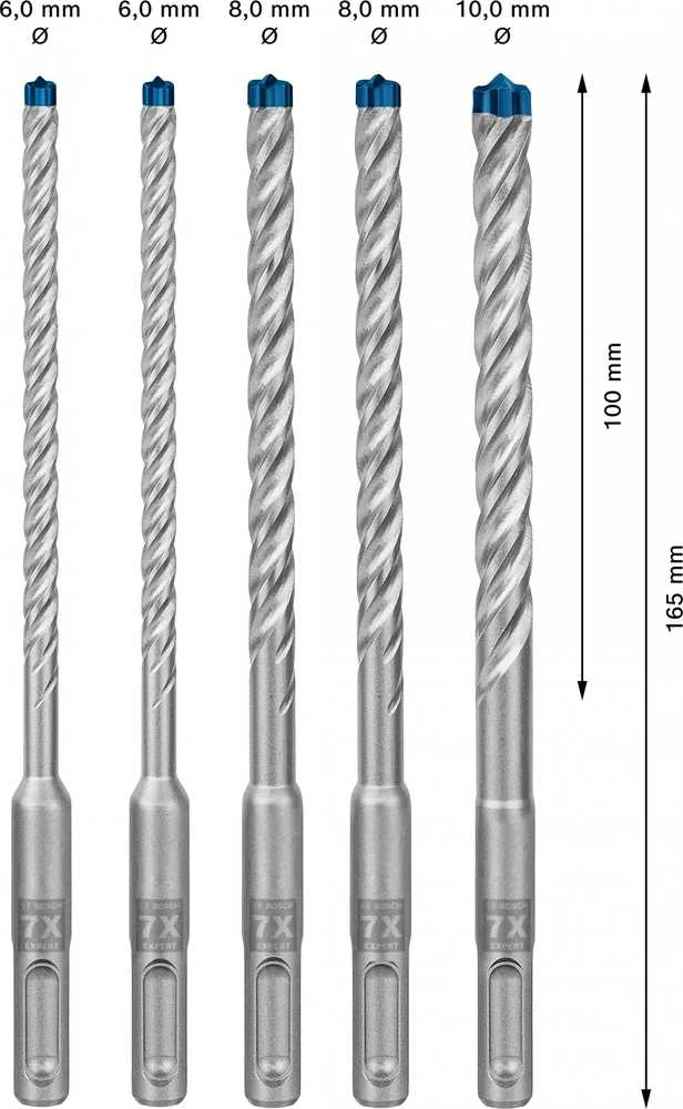 Grąžtas Bosch SDS plus-7X gražtu komp Robust Line 6/6/8/8/10 mm