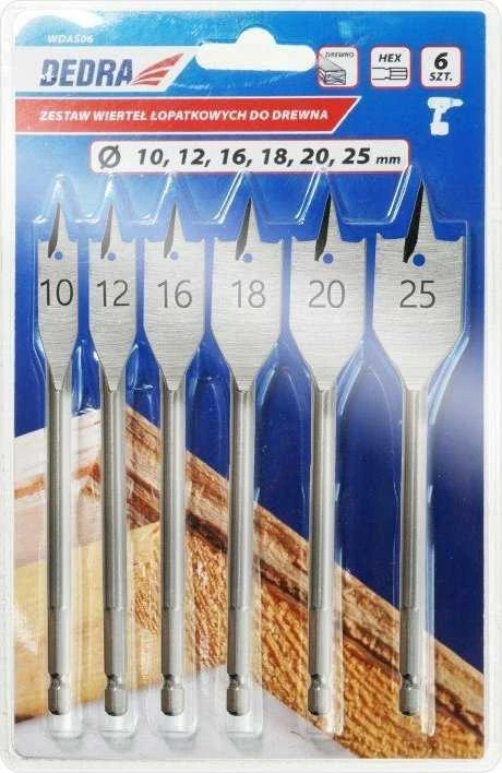 Grąžtas Dedra Plunksniniu medio grtu komplektas 6 vnt 10 12 16 18 20 25mm