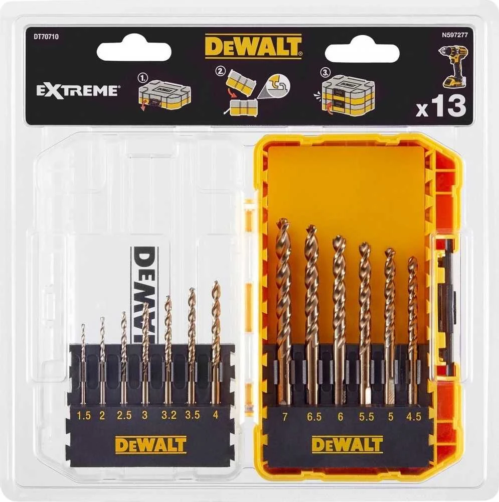 Grąžtas Grąžtų komplektas metalui DeWalt Extreme DT70710-QZ; 1,5-7 mm; 13 vnt.