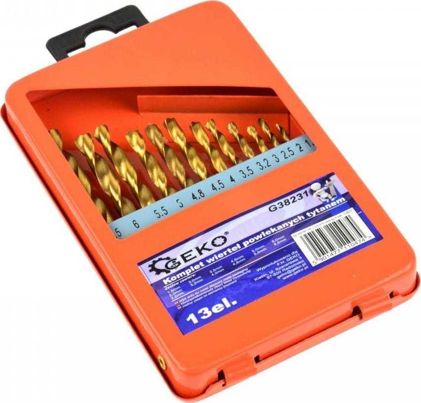 Grąžtas Gręžtuvas Geko, 13 Vnt. GRĄŽŲ RINKINYS, 1,5-6,5 mm, TITANINIS DANGAS, M DĖŽĖ (20/80) G38231 GEKO