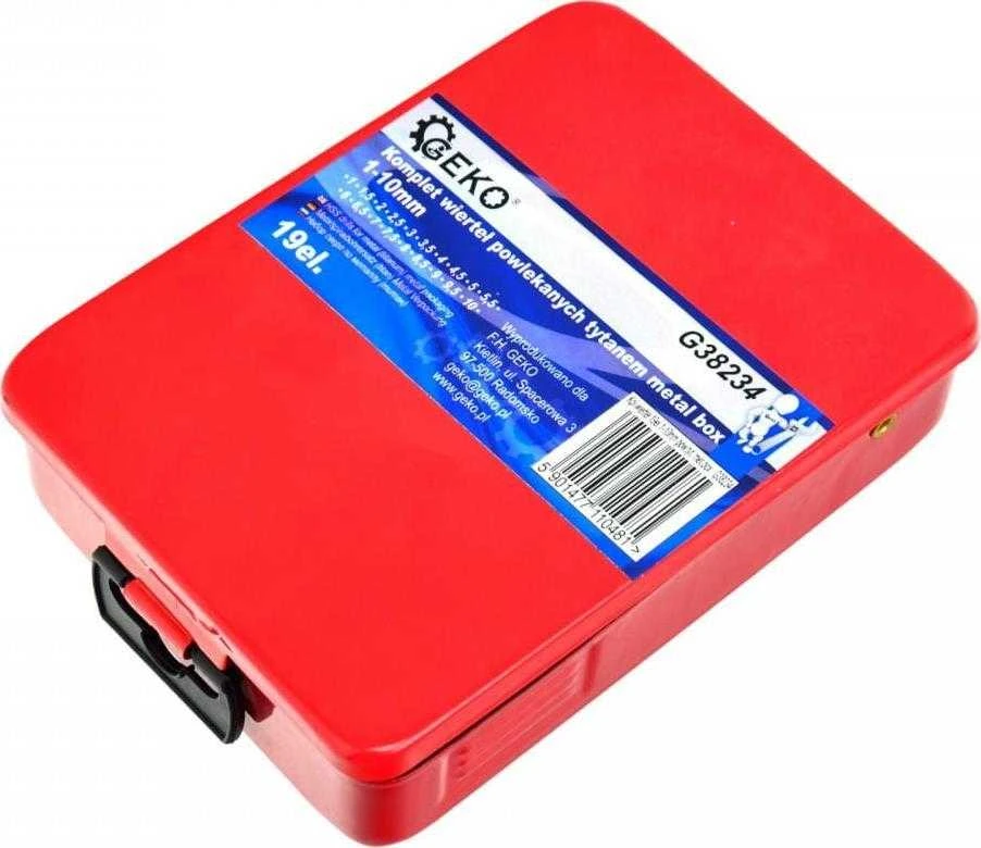 Grąžtas Gręžtuvas Geko, GRĄŽŲ RINKINYS, 19 Vnt 1-10MM. MET.BOX(40) G38234 GEKO