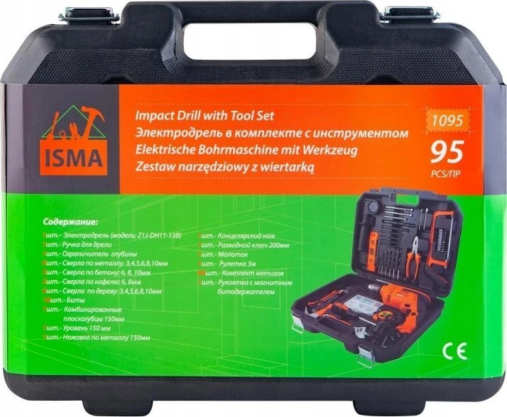 Gręžtuvas Isma Rinkinys smūginis suktuvas - gręžtuvas 750W wiertła bity dėklas 95el