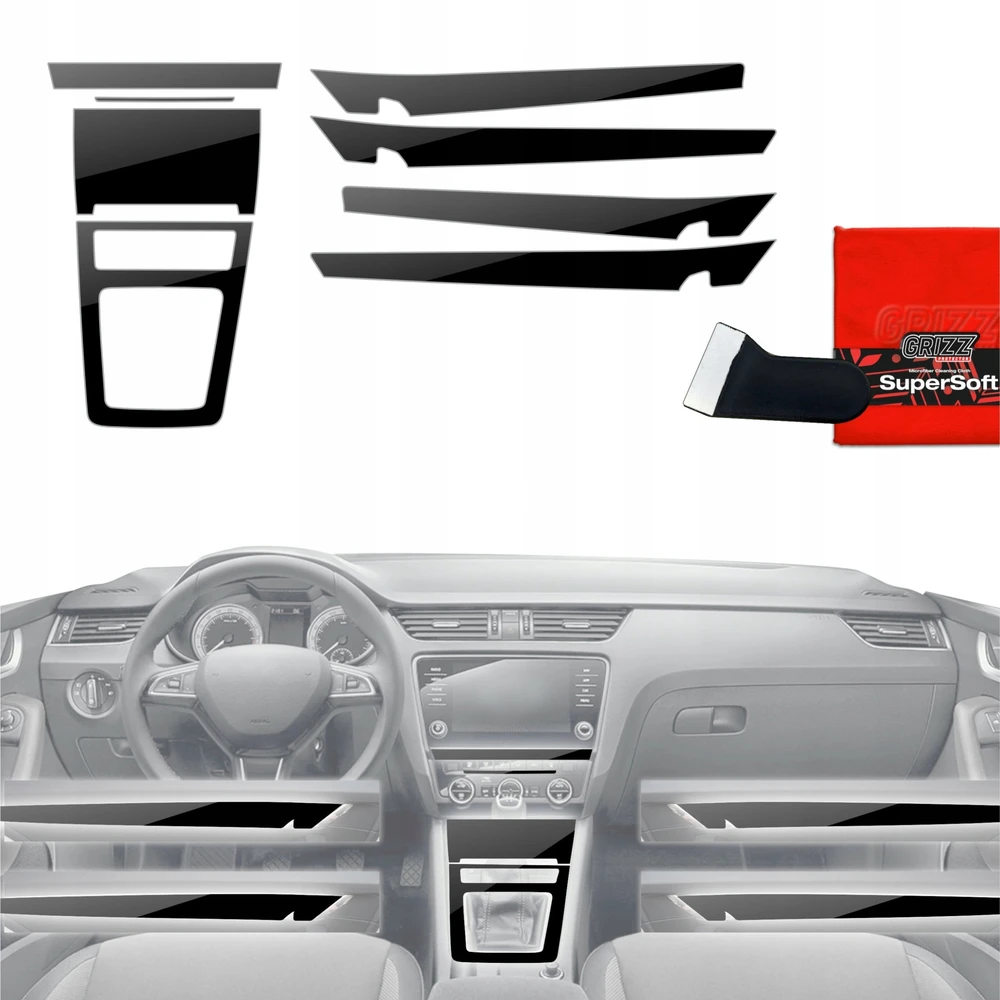 GrizzGlass Plėvelė vidui PianoSkin Glossy, skirta Skoda Octavia 3 (2017-2020) [8w1]
