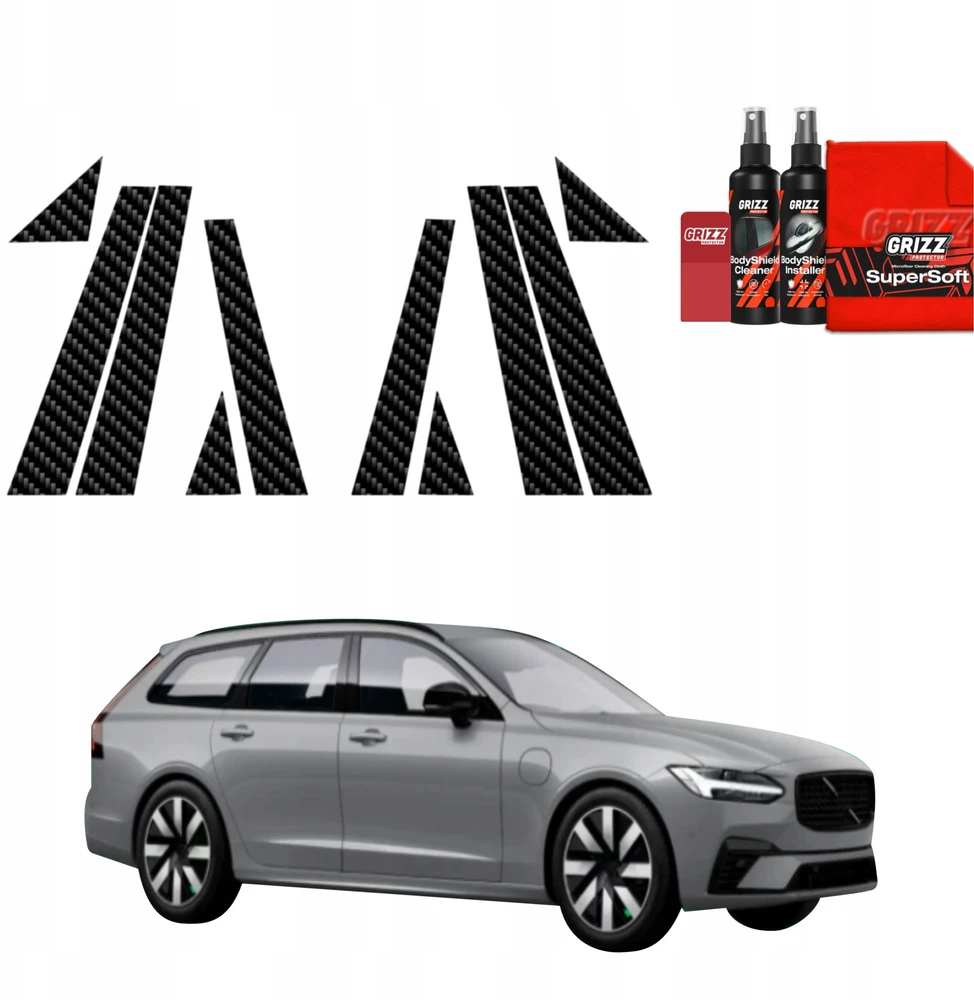 GrizzGlass Plėvelė ant statramsčių BodyShield Carbon, skirta Volvo V90 (2021-2025) [10w1]