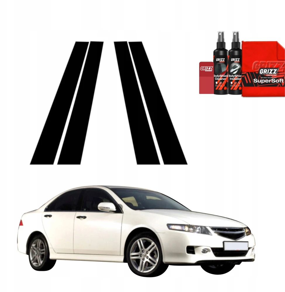 GrizzGlass Plėvelė ant stulpelių GrizzGlass BodyShield Juoda, skirta Honda Accord 7 Facelift (2005-2007) [4w1]