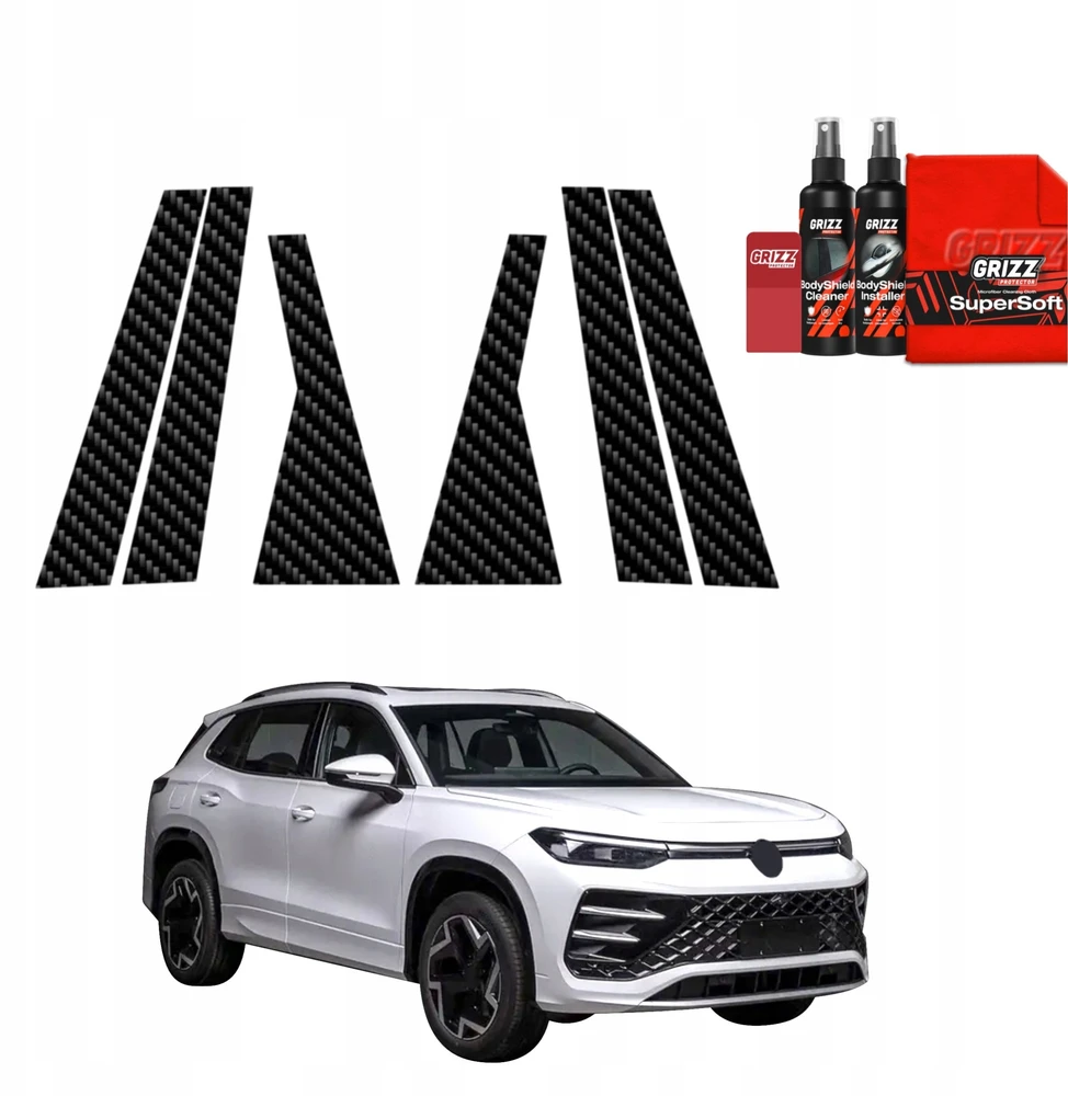 GrizzGlass Plėvelė stulpams GrizzGlass BodyShield Carbon, skirta Volkswagen Tayron (2025-2026) [6w1]