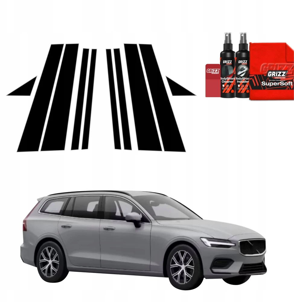 GrizzGlass Plėvelė ant statramsčių BodyShield Juodas, skirta Volvo V60 (2026) [10w1]
