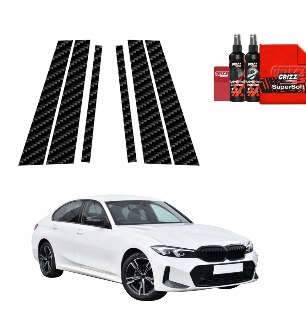 GrizzGlass Plėvelė ant statramsčių BodyShield Carbon, skirta BMW 3 G20 Sedan (2022-2026) [6w1]