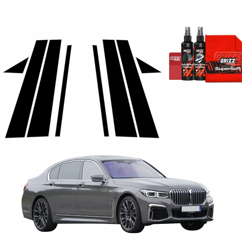 GrizzGlass Plėvelė ant stulpelių BodyShield Juodas, skirta BMW 7 G12 (2015-2022) [8w1]