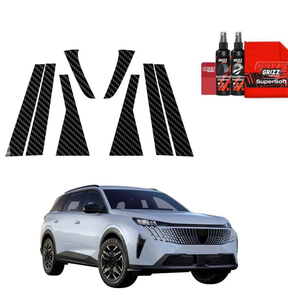 GrizzGlass Plėvelė ant stulpelių GrizzGlass BodyShield Carbon, skirta Peugeot 5008 (2025-2026) [8w1]