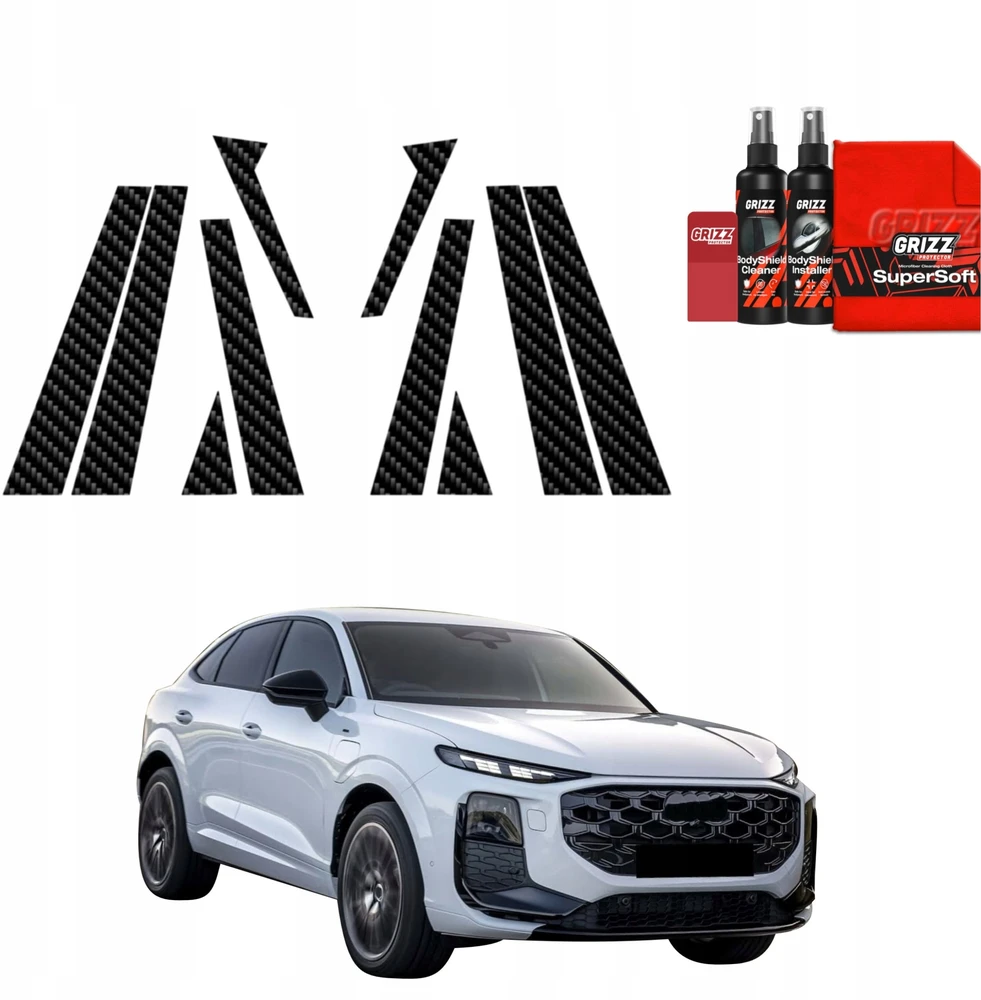 GrizzGlass Plėvelė ant statramsčių BodyShield Carbon Audi Q3 Sportback (2025-2026) [10w1]