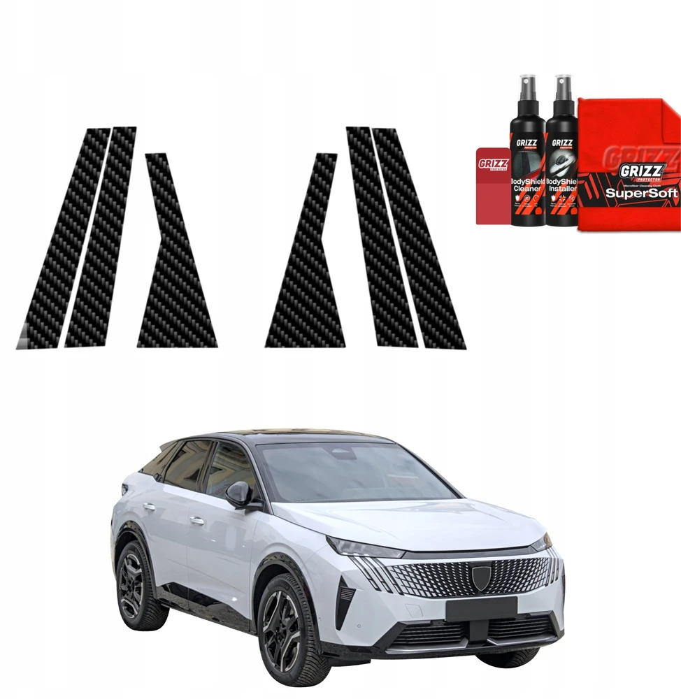 GrizzGlass Plėvelė ant stulpelių GrizzGlass BodyShield Carbon, skirta Peugeot 3008 (2024-2025) [6w1]