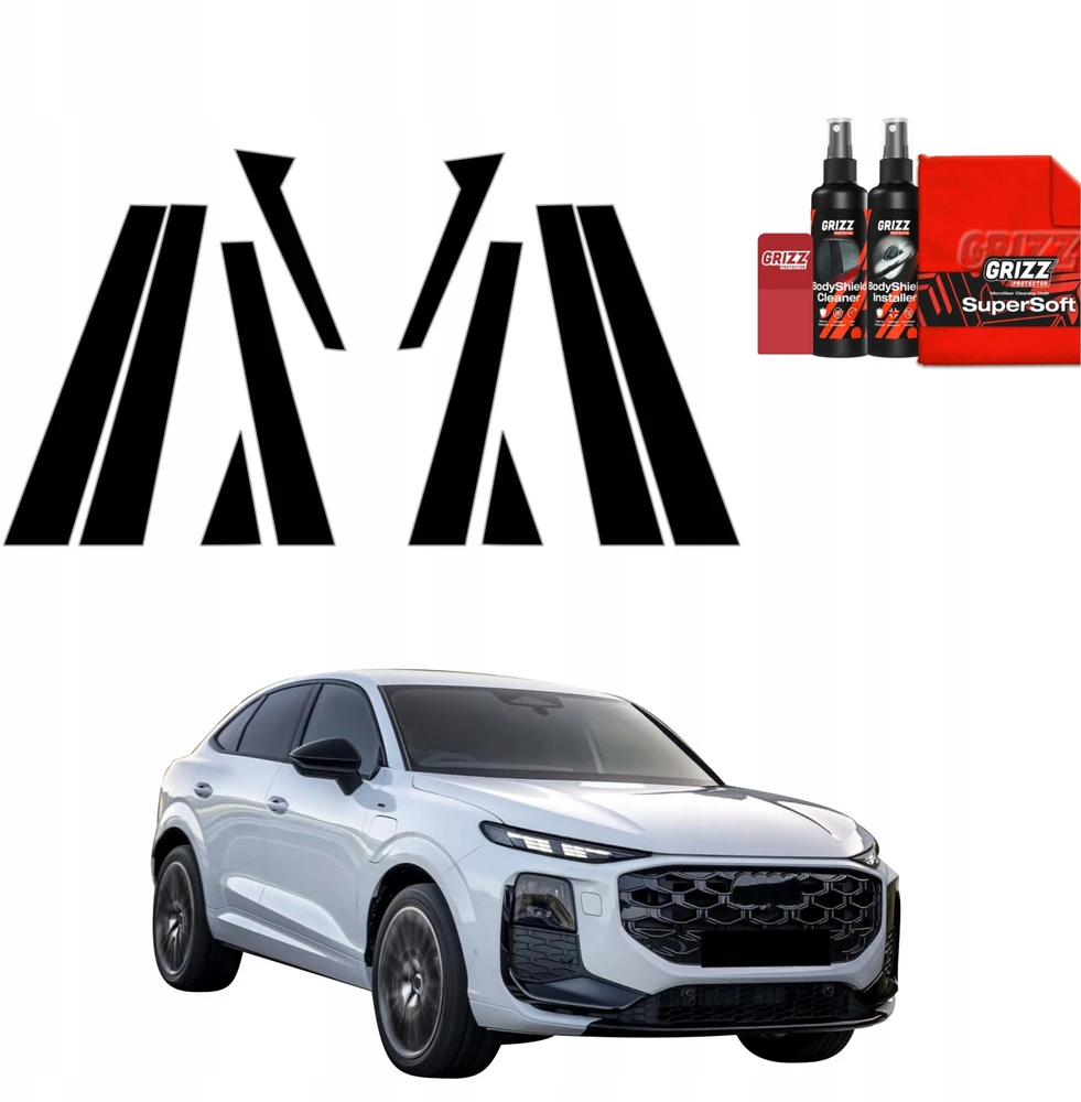 GrizzGlass Plėvelė ant stulpelių GrizzGlass BodyShield Juodas, skirta Audi Q3 Sportback (2025-2026) [10w1]