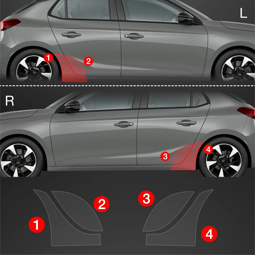 GrizzGlass Apsauginė plėvelė ant ratų arkų GrizzGlass BodyShield Opel Corsa (2023-2025) [4w1]
