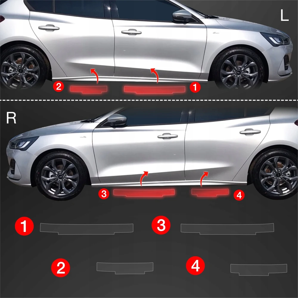 GrizzGlass Apsauginė plėvelė ant slenksčių BodyShield, skirta Ford Focus ST-Line X Hatchback Facelift (2021-2025) [12w1]