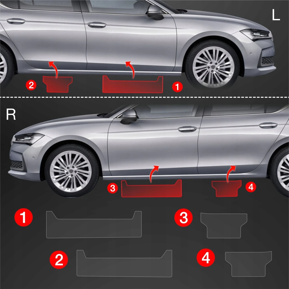 GrizzGlass Apsauginė plėvelė ant slenksčių GrizzGlass BodyShield, skirta Skoda Superb 4 Liftback (2024-2025) [4w1]