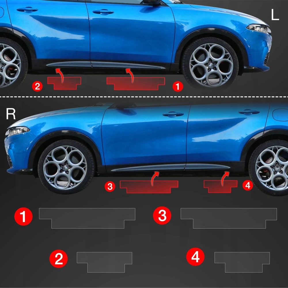 GrizzGlass Apsauginė plėvelė ant slenksčių GrizzGlass BodyShield, skirta Alfa Romeo Tonale (2022-2025) [4w1]