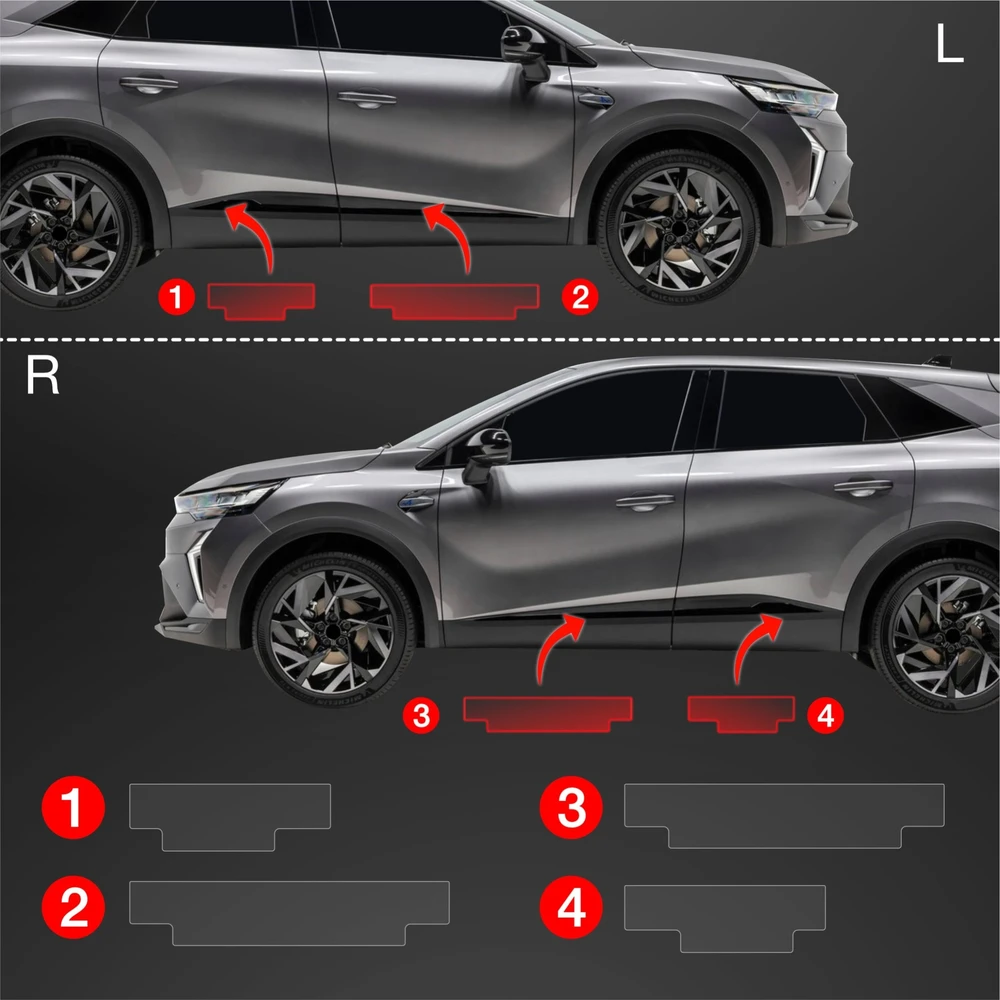GrizzGlass Apsauginė plėvelė ant slenksčių GrizzGlass BodyShield, skirta Renault Captur (2024-2025) [4w1]