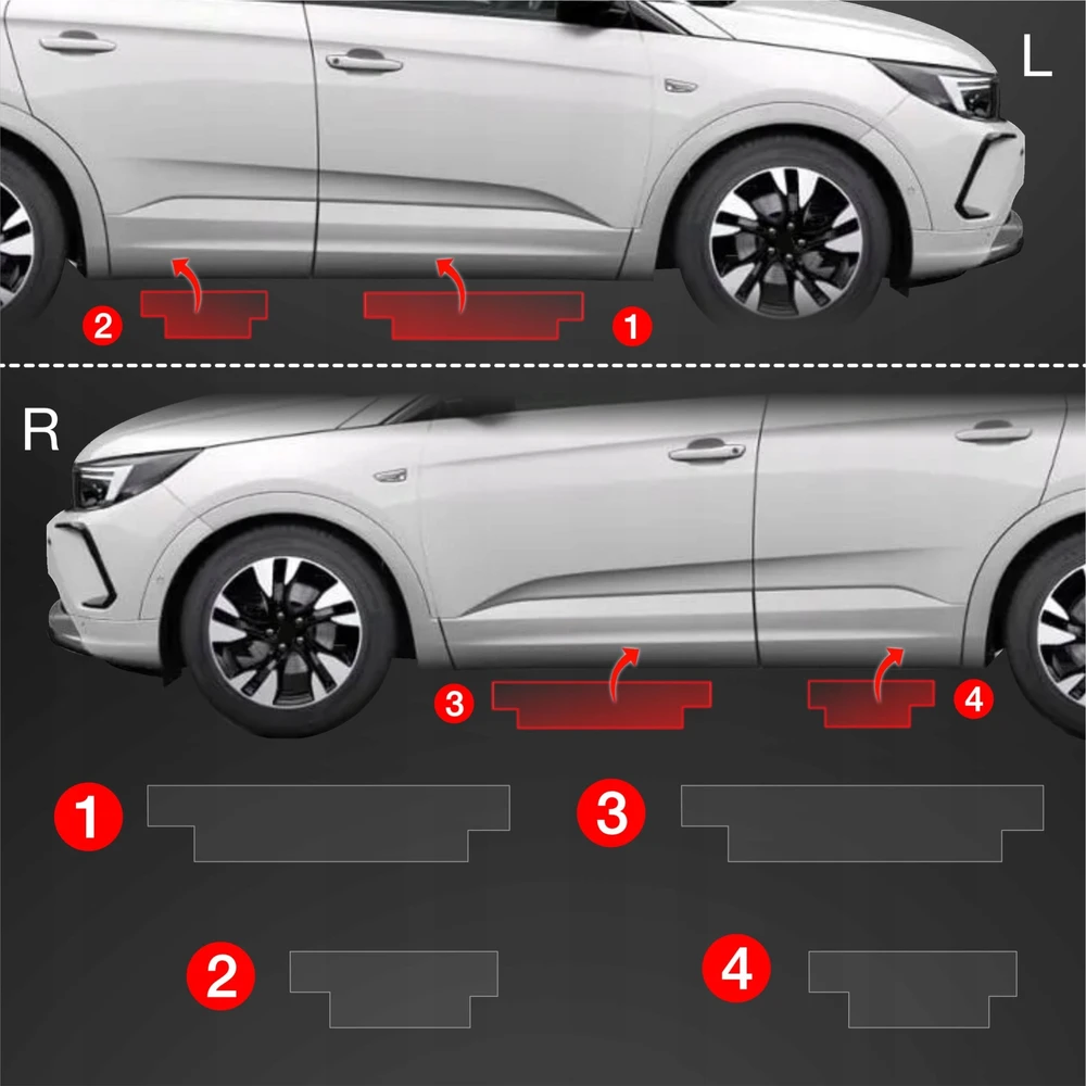 GrizzGlass Apsauginė plėvelė ant slenksčių GrizzGlass BodyShield, skirta Opel Grandland (2021-2024) [4w1]