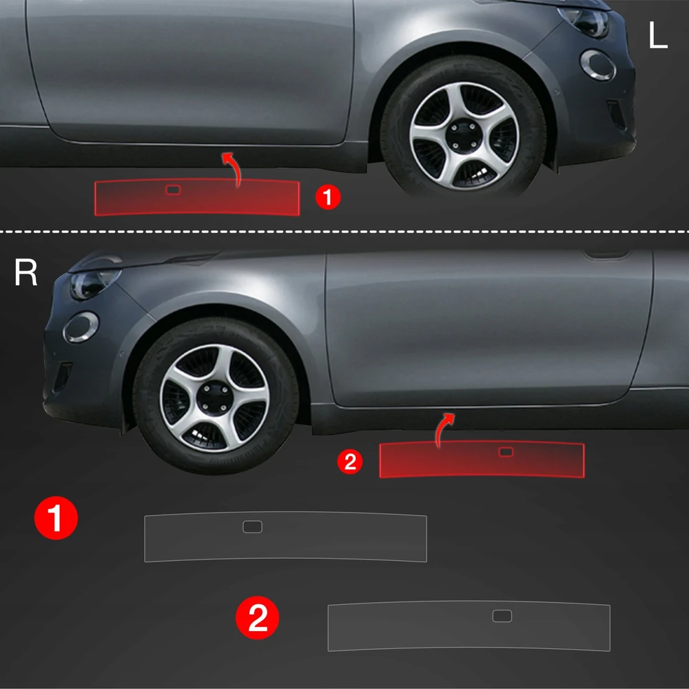GrizzGlass Apsauginė plėvelė ant slenksčių GrizzGlass BodyShield, skirta Fiat 500 (2016-2025) [4w1]