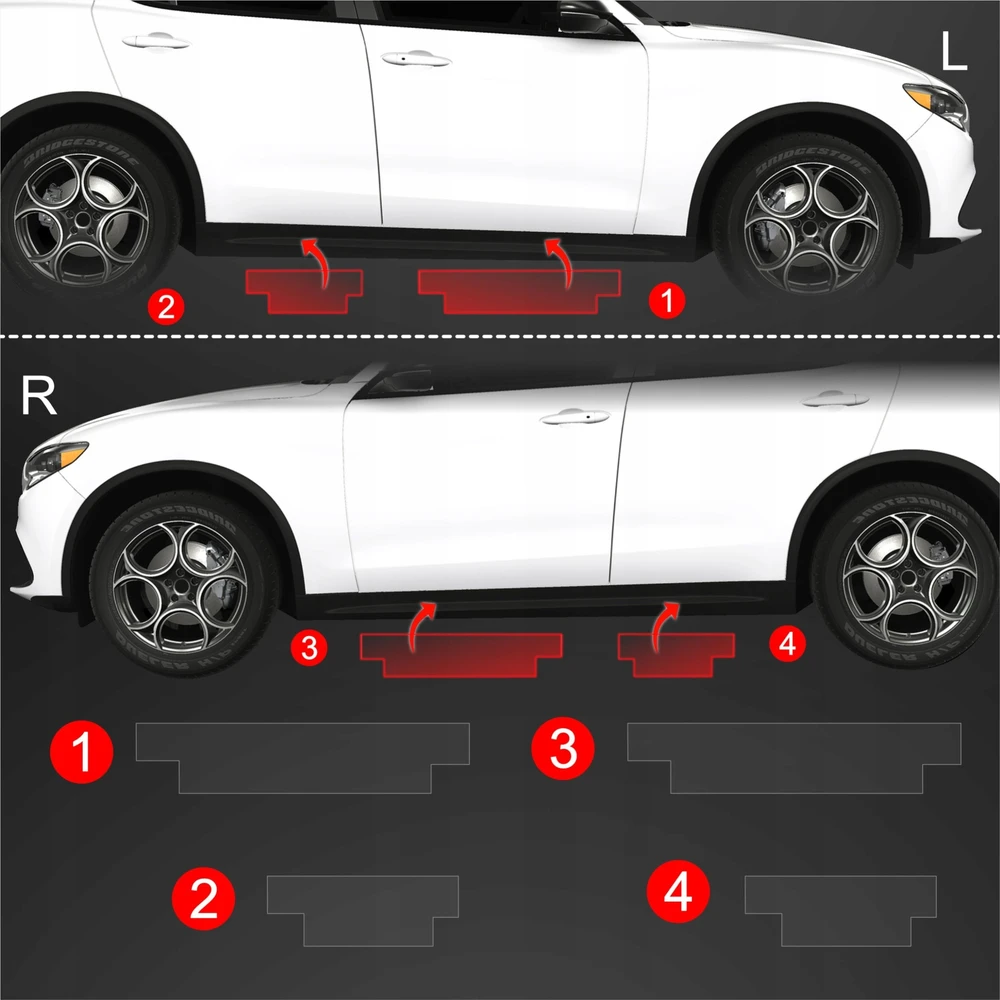 GrizzGlass Apsauginė plėvelė slenksčiams GrizzGlass BodyShield, skirta Alfa Romeo Stelvio (2023-2025) [4w1]