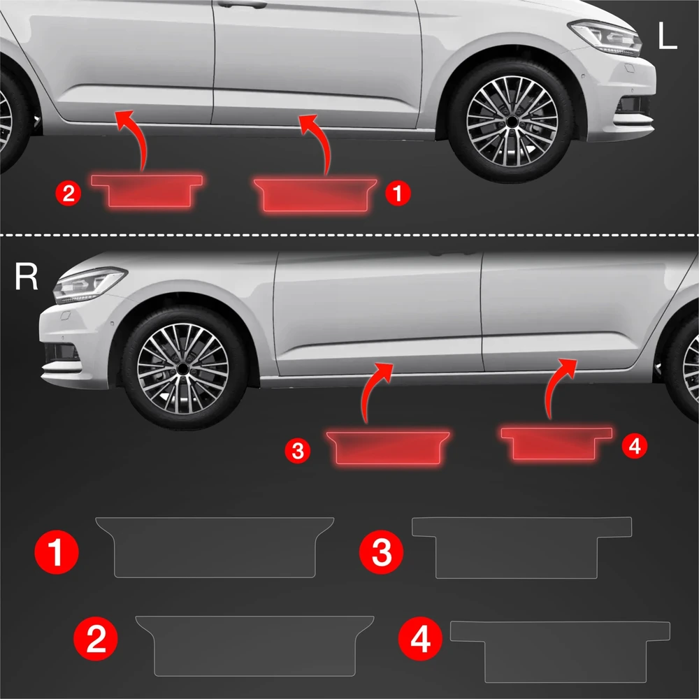 GrizzGlass Apsauginė plėvelė ant slenksčių GrizzGlass BodyShield, skirta Volkswagen VW Touran (2024-2025) [4w1]