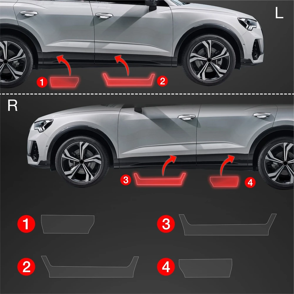 GrizzGlass Apsauginė plėvelė ant slenksčių GrizzGlass BodyShield, skirta Audi Q3 Sportback (2018-2025) [4w1]