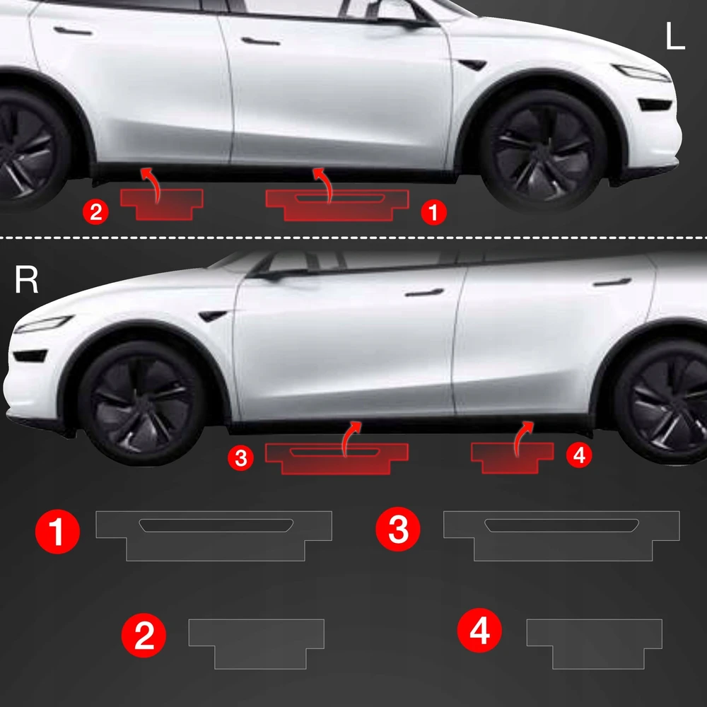 GrizzGlass Apsauginė plėvelė ant slenksčių BodyShield, skirta Tesla Model Y Juniper (2024-2025) [4w1]