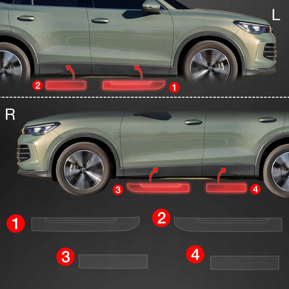 GrizzGlass Apsauginė plėvelė ant slenksčių GrizzGlass BodyShield, skirta Volkswagen VW Tiguan 3 (2024-2025) [4w1]