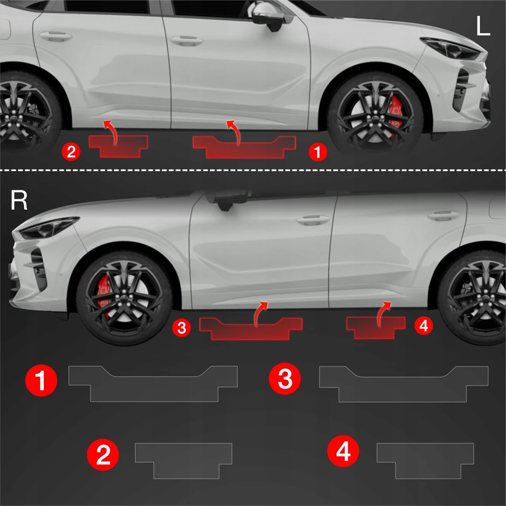 GrizzGlass Apsauginė plėvelė ant slenksčių GrizzGlass BodyShield, skirta Cupra Terramar (2024-2025) [4w1]
