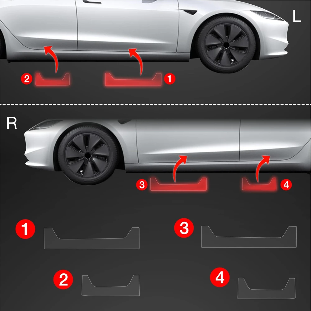 GrizzGlass Apsauginė plėvelė ant slenksčių GrizzGlass BodyShield, skirta Tesla Model 3 (2021-2025) [4w1]