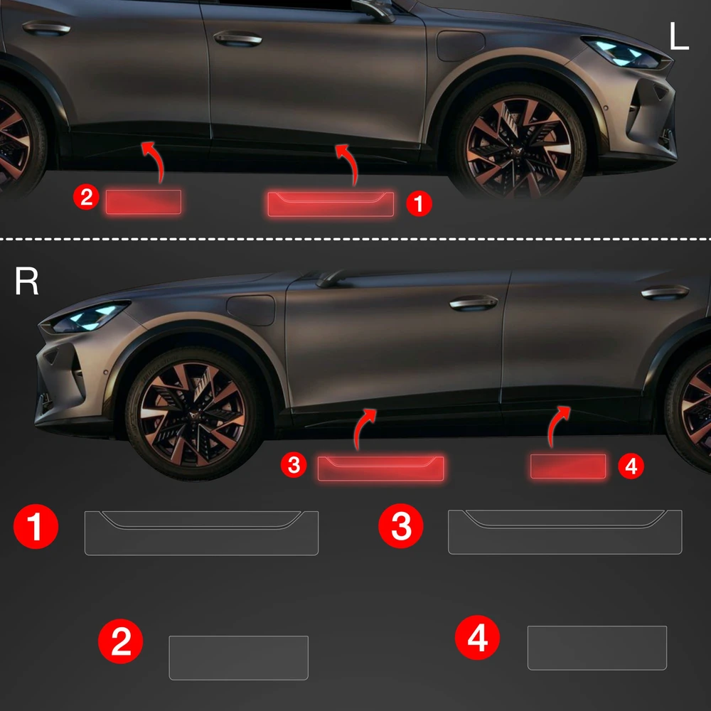 GrizzGlass Apsauginė plėvelė ant slenksčių GrizzGlass BodyShield, skirta Cupra Formentor Facelift (2024-2025) [4w1]