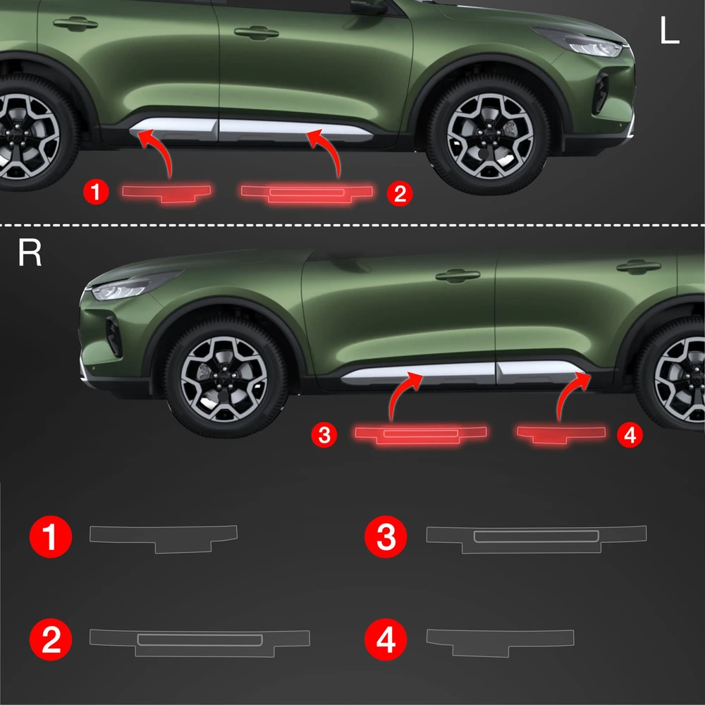 GrizzGlass Apsauginė plėvelė ant slenksčių su uždėjimais GrizzGlass BodyShield skirtas Ford Kuga Active Facelift (2024-2025) [4w1]