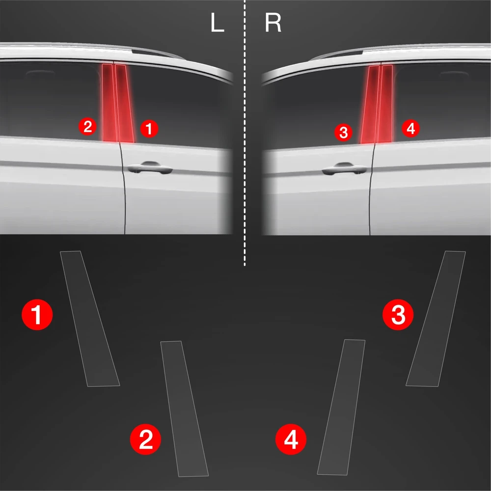GrizzGlass Apsauginė plėvelė stulpams GrizzGlass BodyShield, skirta Volkswagen VW Touran (2024-2025) [4w1]