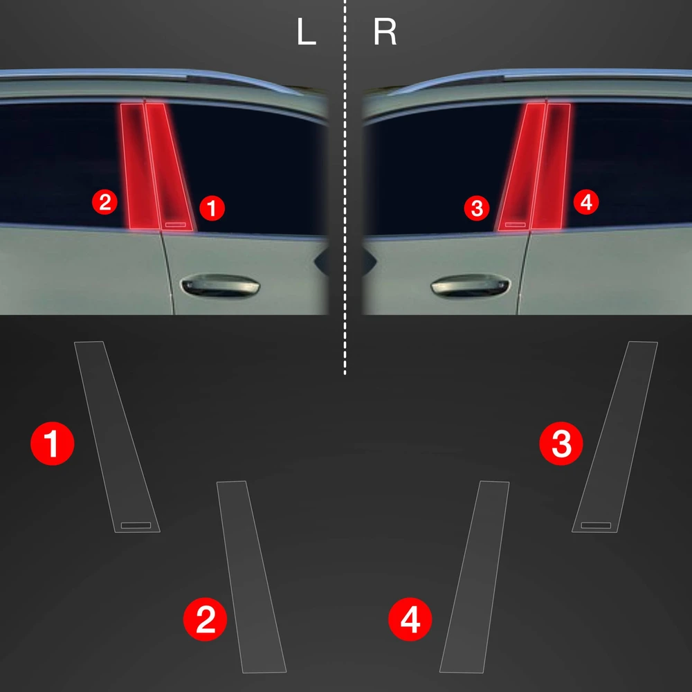 GrizzGlass Apsauginė plėvelė stulpams GrizzGlass BodyShield, skirta Tesla Model X (2021-2025) [4w1]