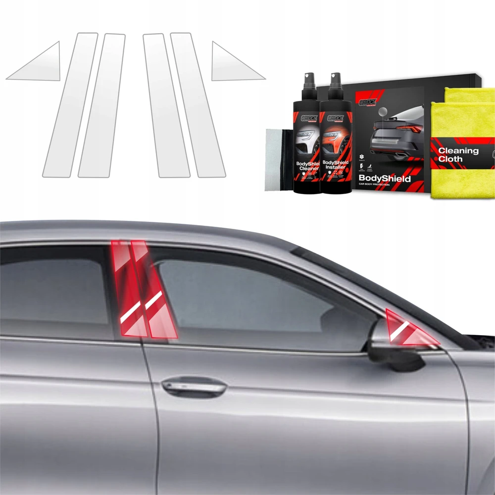 GrizzGlass Apsauginė plėvelė stulpams GrizzGlass BodyShield, skirta Skoda Superb 4 Liftback (2024-2025) [6w1]