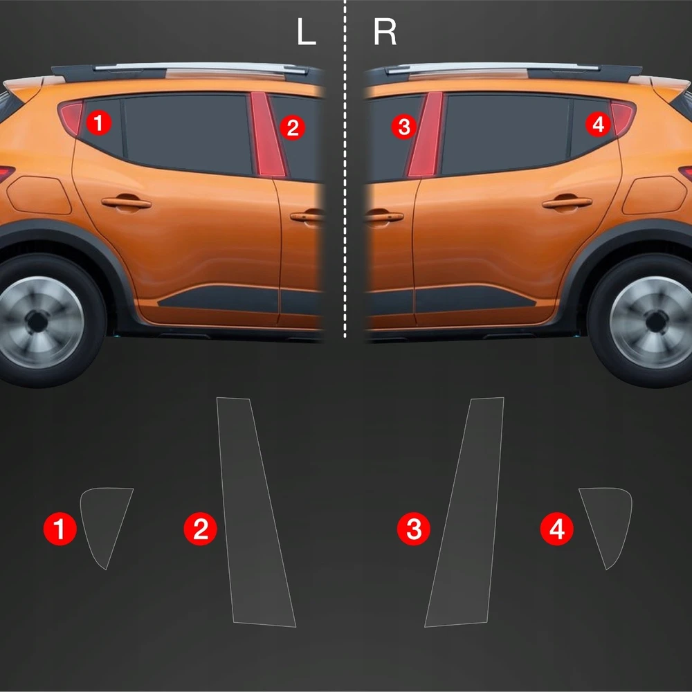 GrizzGlass Apsauginė plėvelė stulpams BodyShield Dacia Sandero (2020-2024) [4w1]