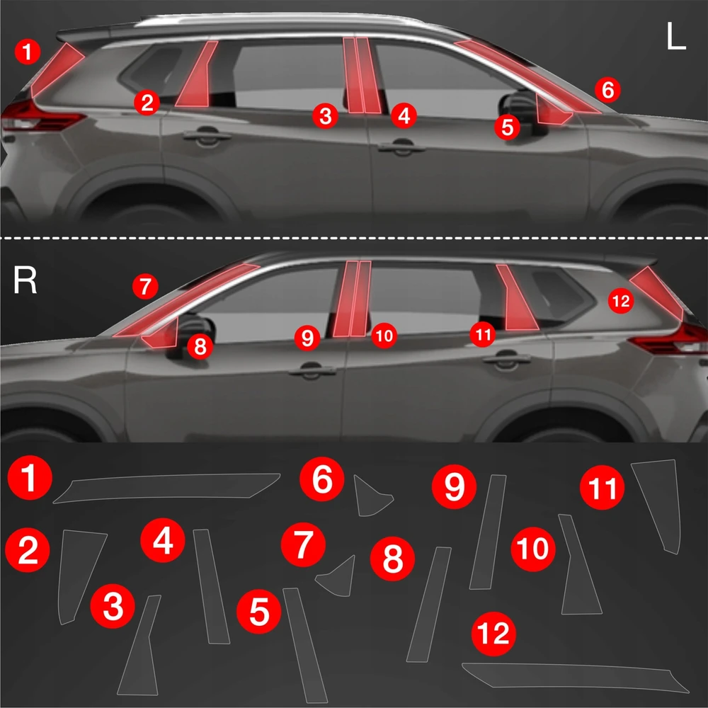 GrizzGlass Apsauginė plėvelė ant statramsčių GrizzGlass BodyShield, skirta Nissan X-Trail Facelift (2024-2025) [12w1]