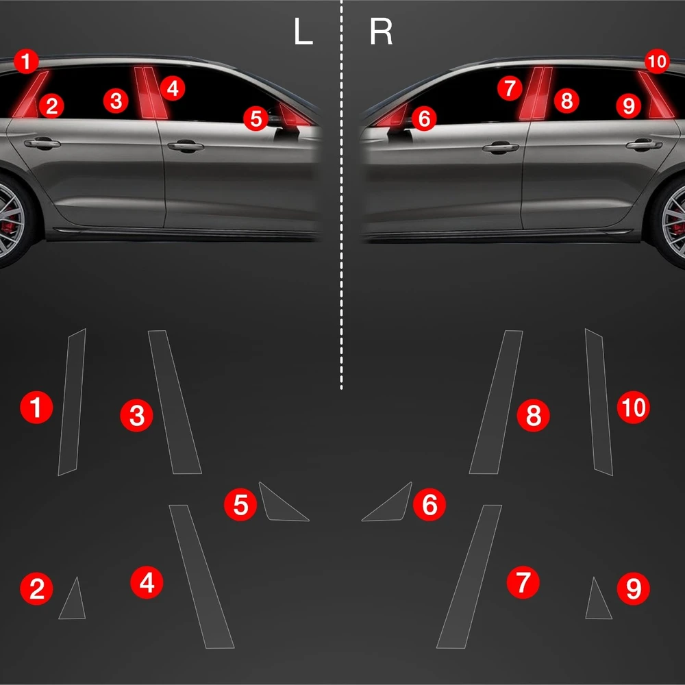 GrizzGlass Apsauginė plėvelė stulpams BodyShield, skirta Audi A4 Avant (2019-2024) [10w1]