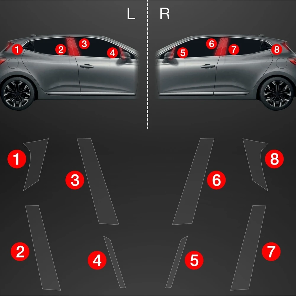 GrizzGlass Apsauginė plėvelė ant stulpelių GrizzGlass BodyShield, skirta Renault Clio (2020-2024) [8w1]