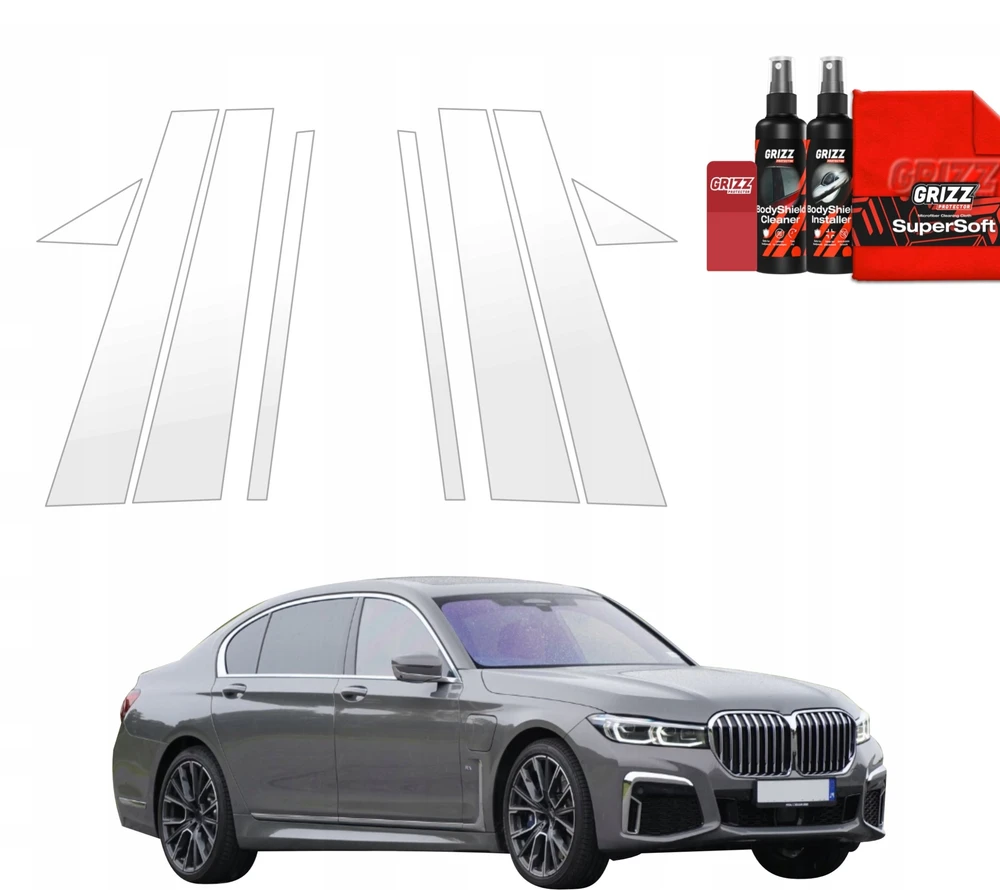 GrizzGlass Apsauginė plėvelė stulpams GrizzGlass BodyShield, skirta BMW 7 G12 (2015-2022) [8w1]