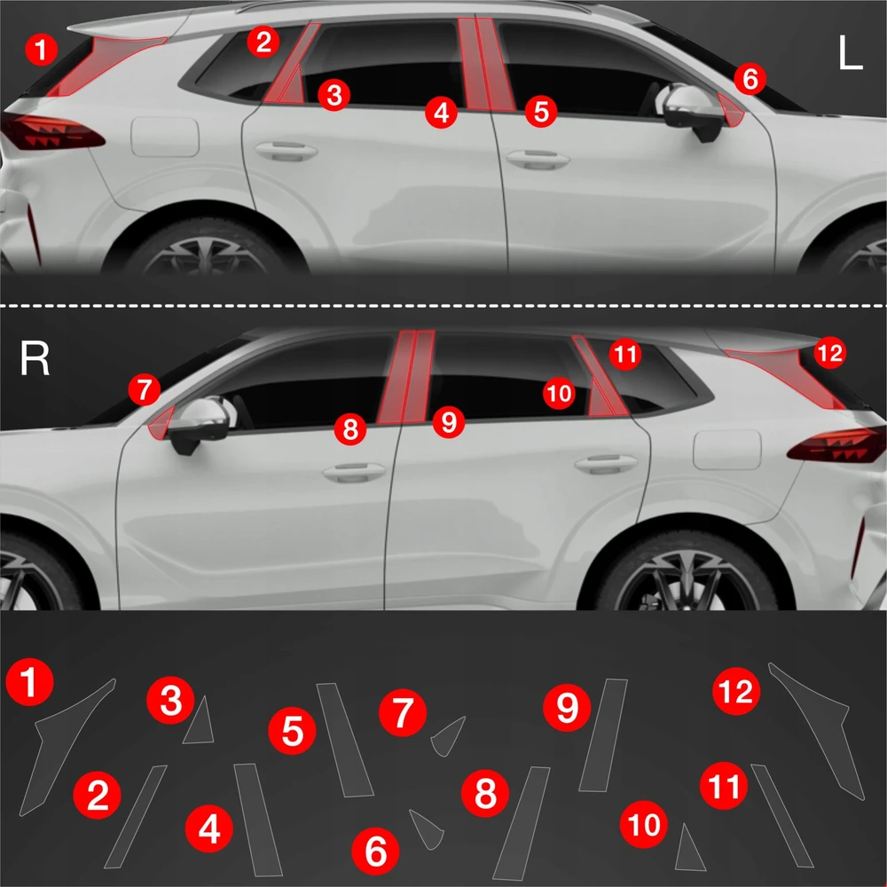 GrizzGlass Apsauginė plėvelė ant stulpelių BodyShield skirtas Cupra Terramar (2024-2025) [12w1]