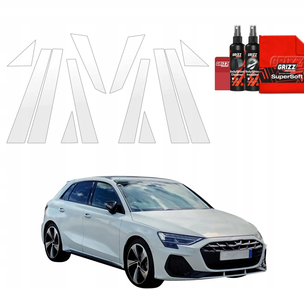 GrizzGlass Apsauginė plėvelė ant statramsčių GrizzGlass BodyShield, skirta Audi A3 8Y Hatchback 5D (2024-2026) [12w1]