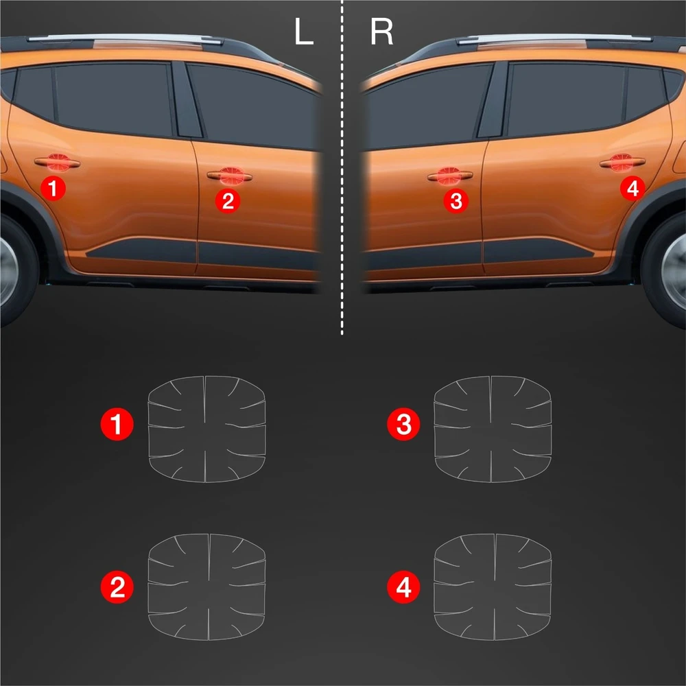 GrizzGlass Apsauginė plėvelė po rankenomis GrizzGlass BodyShield, skirta Dacia Sandero (2020-2025) [4w1]