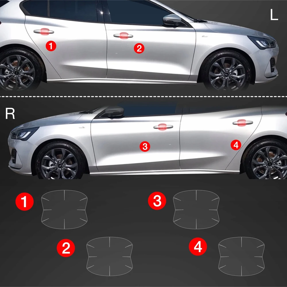 GrizzGlass Apsauginė plėvelė po rankenomis GrizzGlass BodyShield skirta Ford Focus ST-Line X Hatchback Facelift (2021-2025) [4w1]